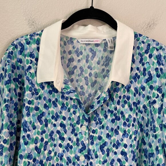 Isaac Mizrahi Womens Plus 16 Button Up Swing Top Long Sleeve Blouse Shirt - Picture 2 of 8